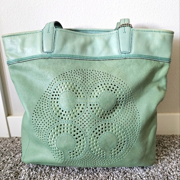 Coach Vintage Leather Seafoam Green Bag with Carrying Handles - Picture 2 of 9